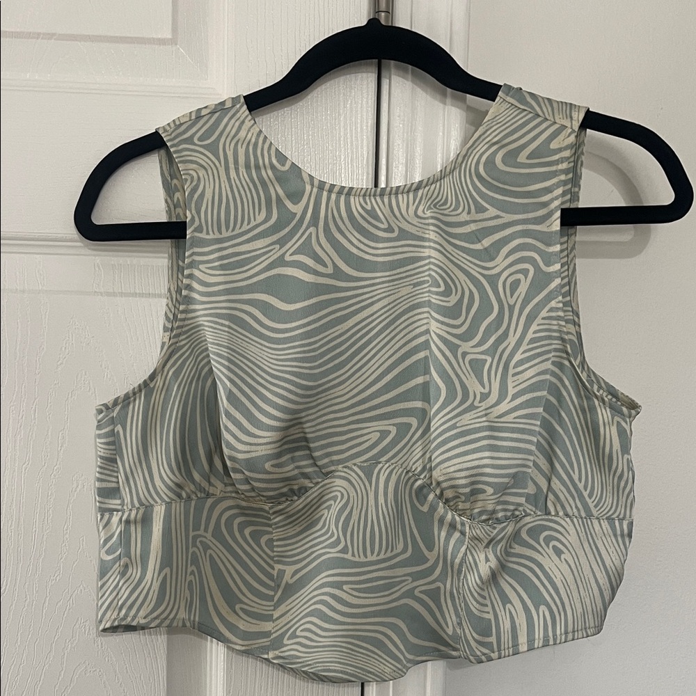 Chic Cream and Turquoise Women's Crop Top